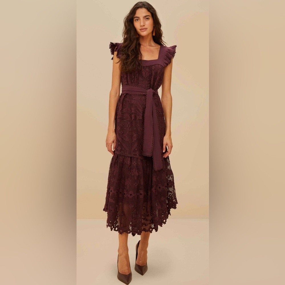 NWT FARM Rio Brown Pineapple Guipure Midi
Dress